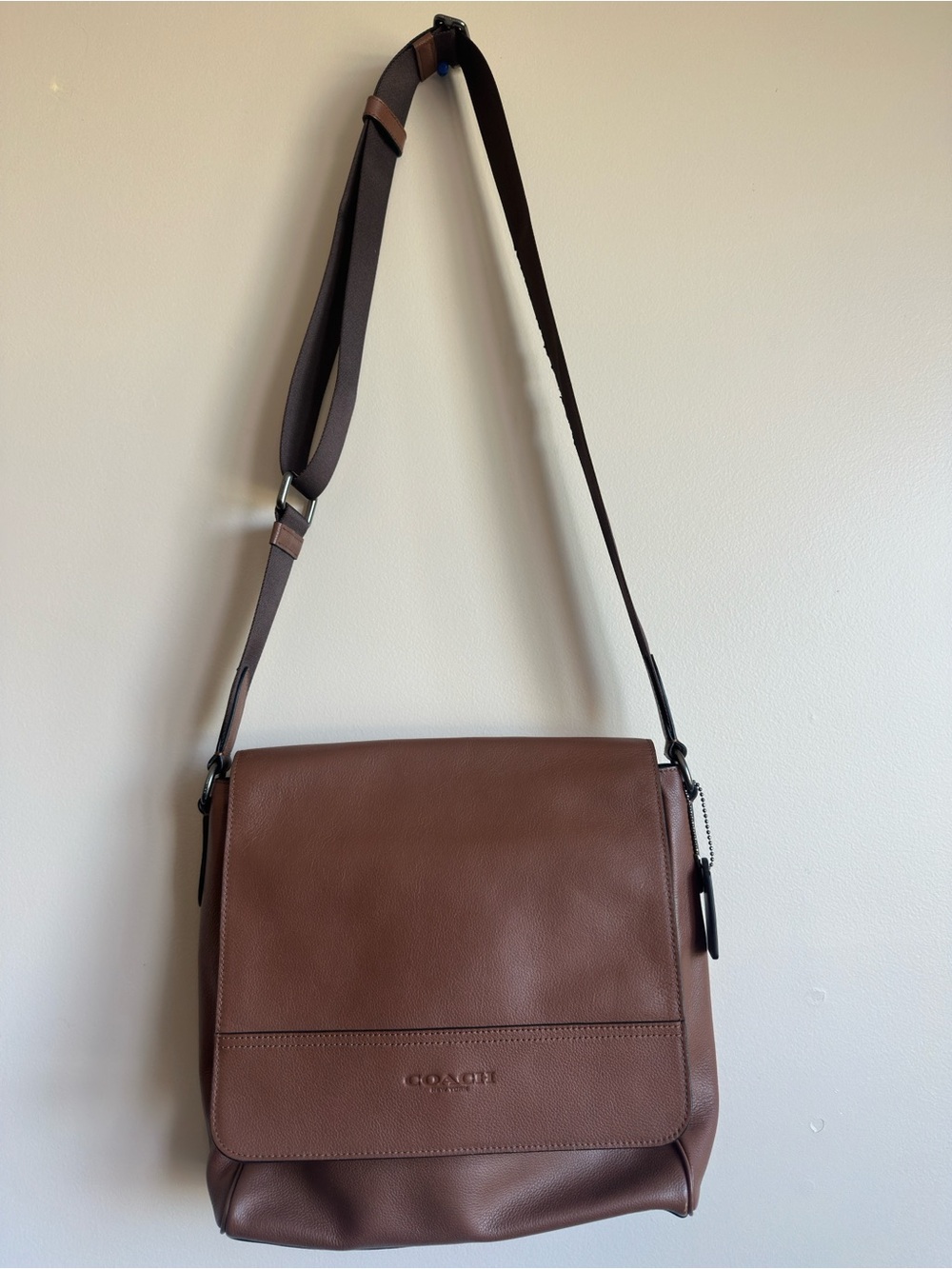 Coach Houston Map Brown Leather Messenger with Adjustable Strap